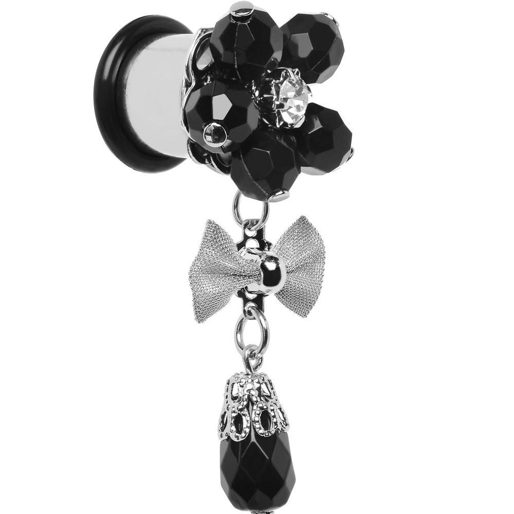 Steel Black Flower Mesh Bow Dangle Plug Sizes 5mm to 12mm