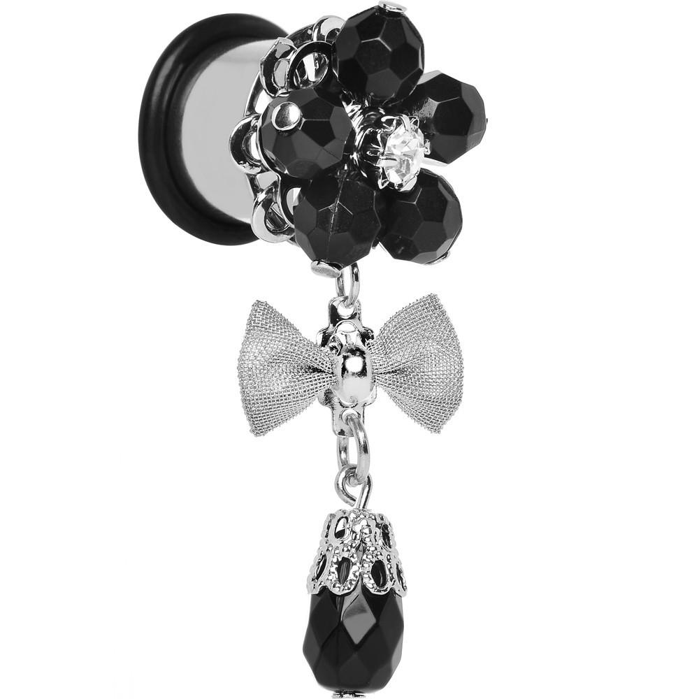 Steel Black Flower Mesh Bow Dangle Plug Sizes 5mm to 12mm