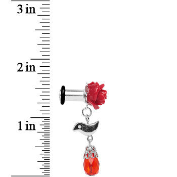 4 Gauge Steel Red Rose Flower Songbird Dangle Plug