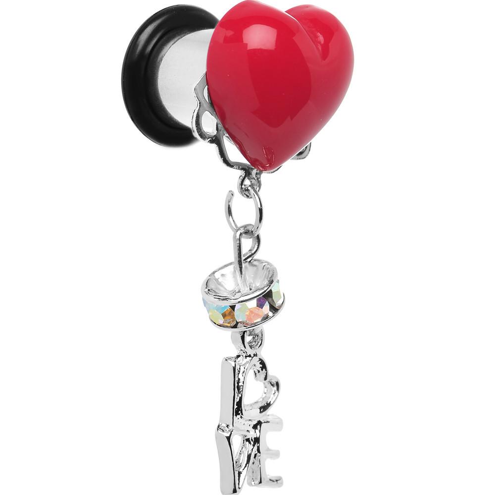 Steel Red Heart Love Dangle Plug Sizes 5mm to 12mm