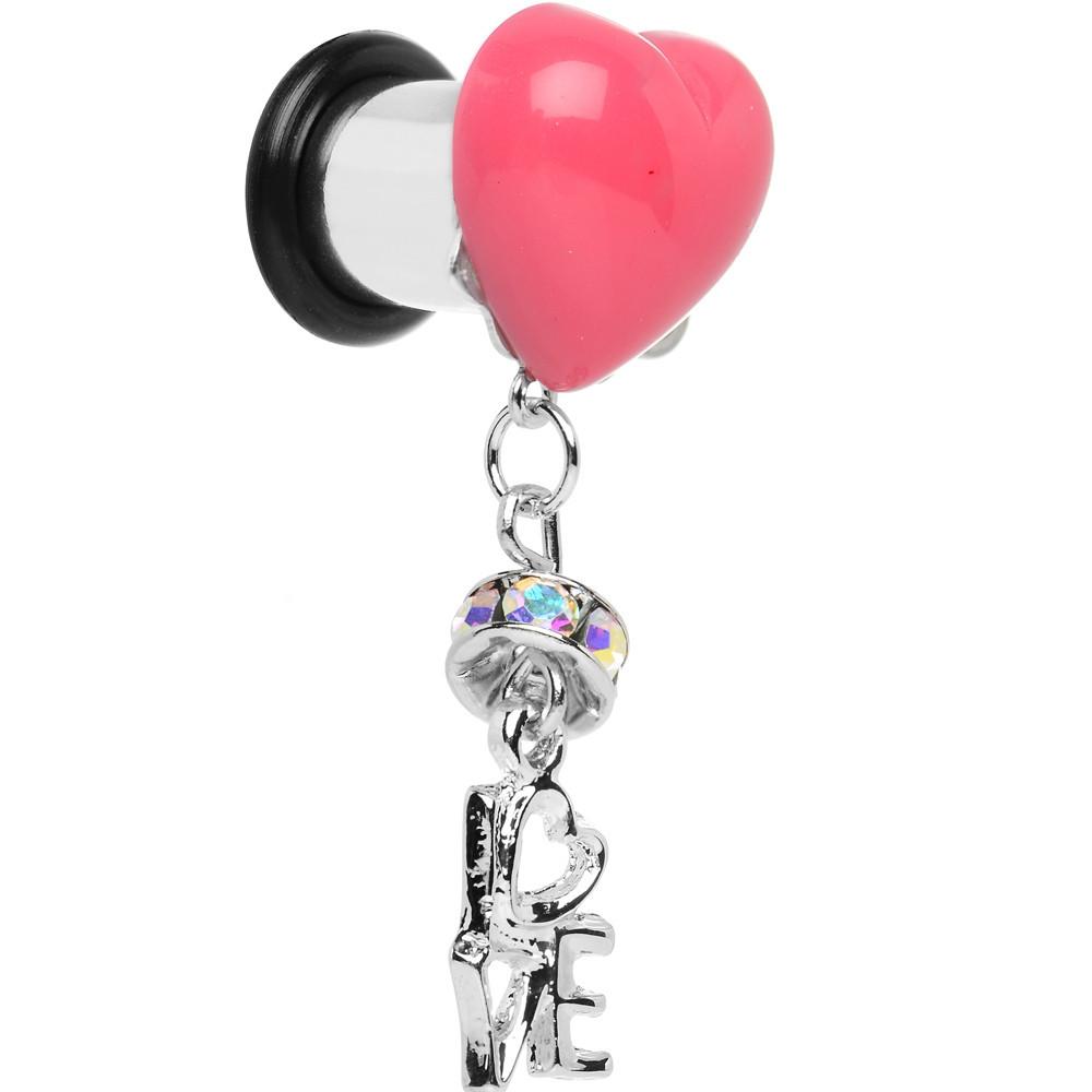 Steel Pink Heart Love Dangle Plug Sizes 5mm to 12mm