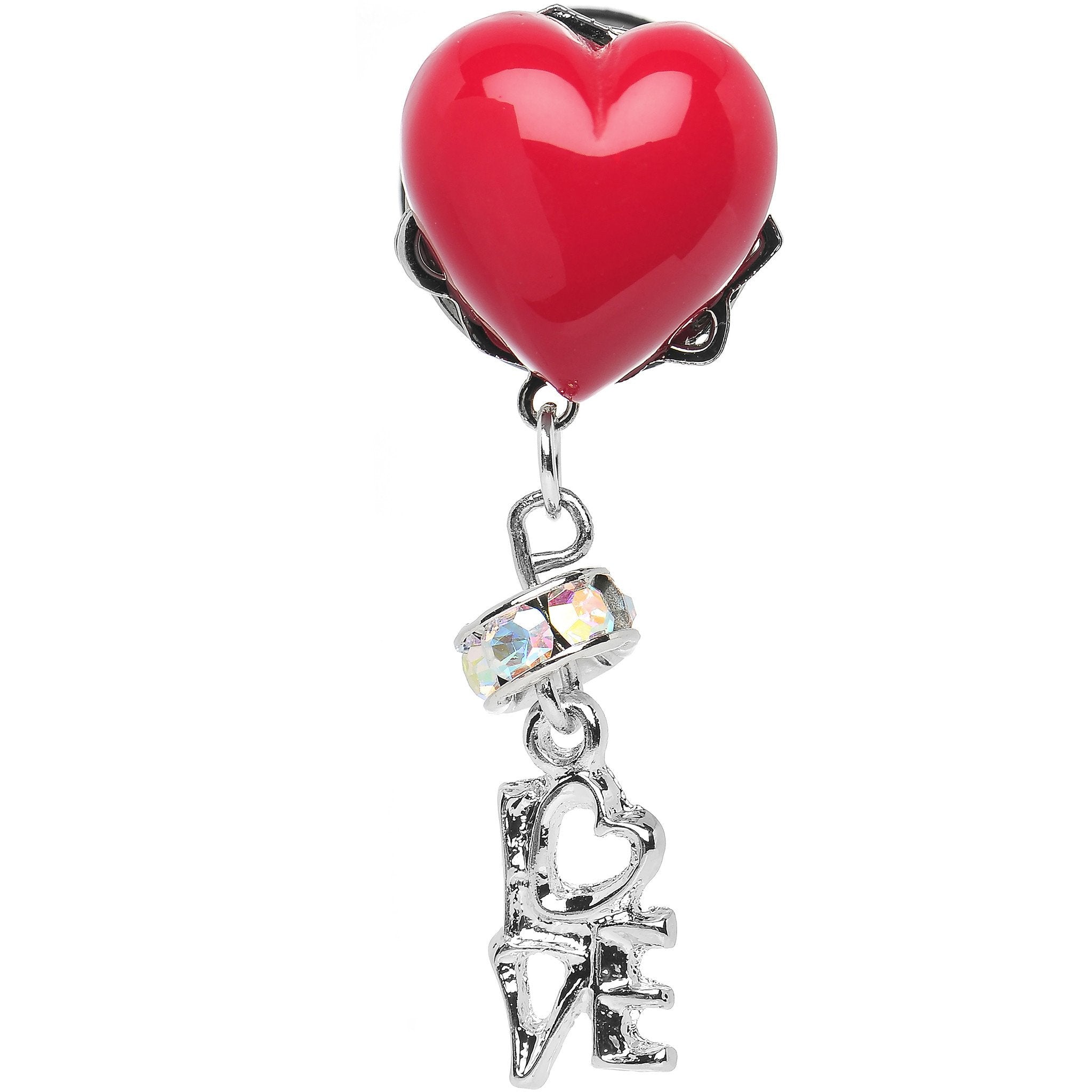 Steel Red Heart Love Dangle Plug Sizes 5mm to 12mm