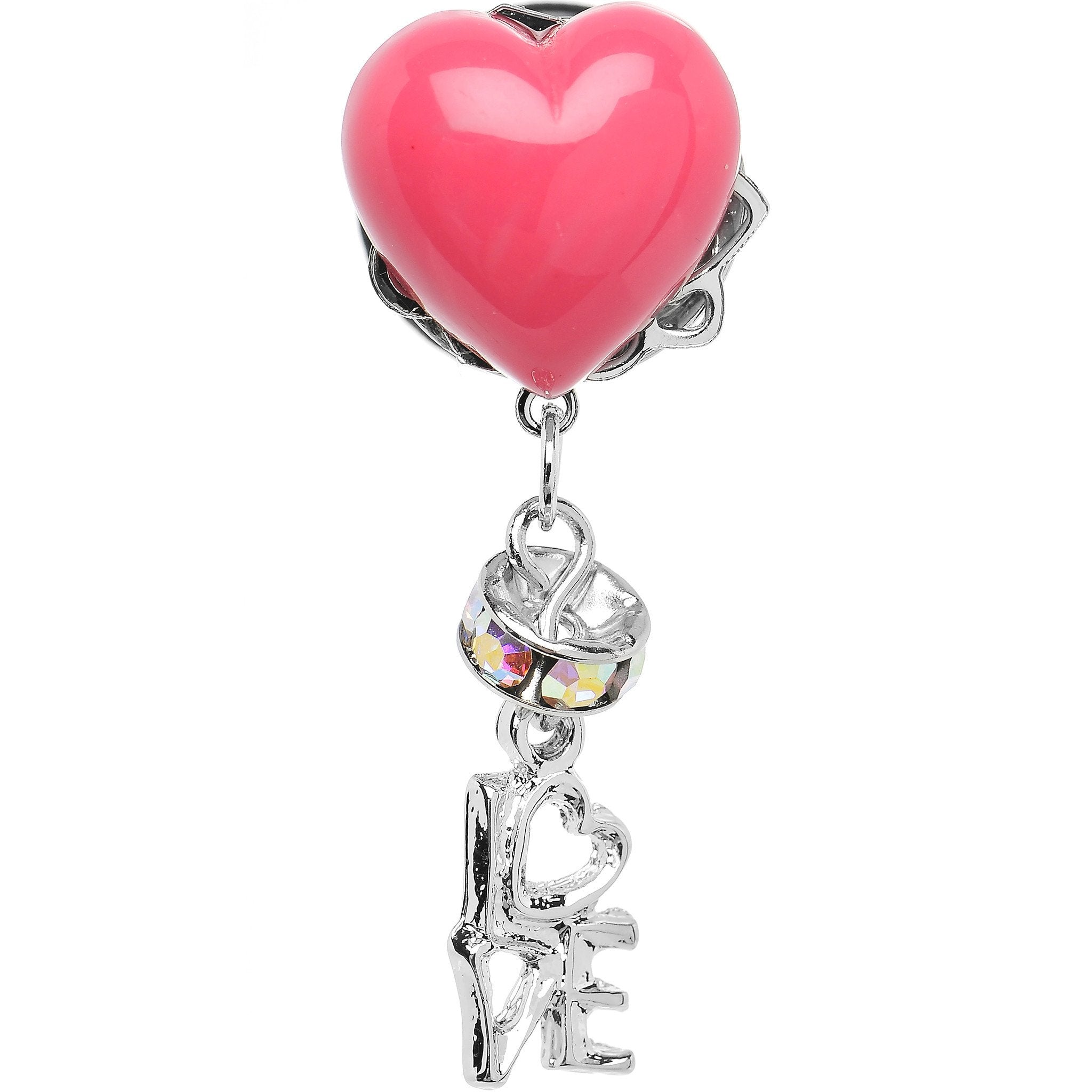 Steel Pink Heart Love Dangle Plug Sizes 5mm to 12mm