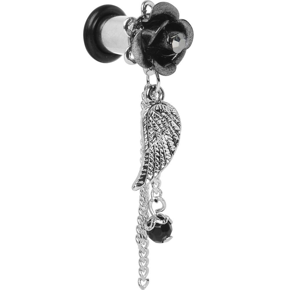Midnight Gem Rose Flower Angel Wing Dangle Plug Sizes 6mm to 12mm