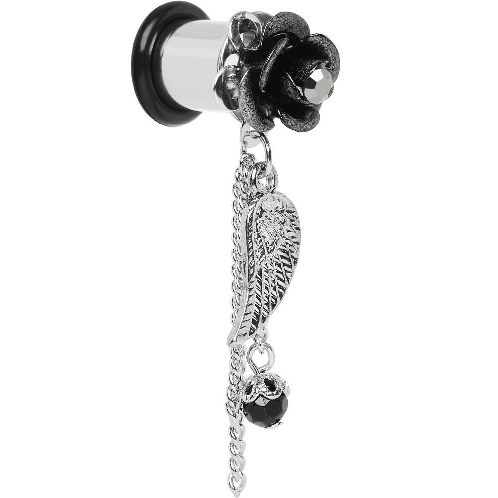 Midnight Gem Rose Flower Angel Wing Dangle Plug Sizes 6mm to 12mm
