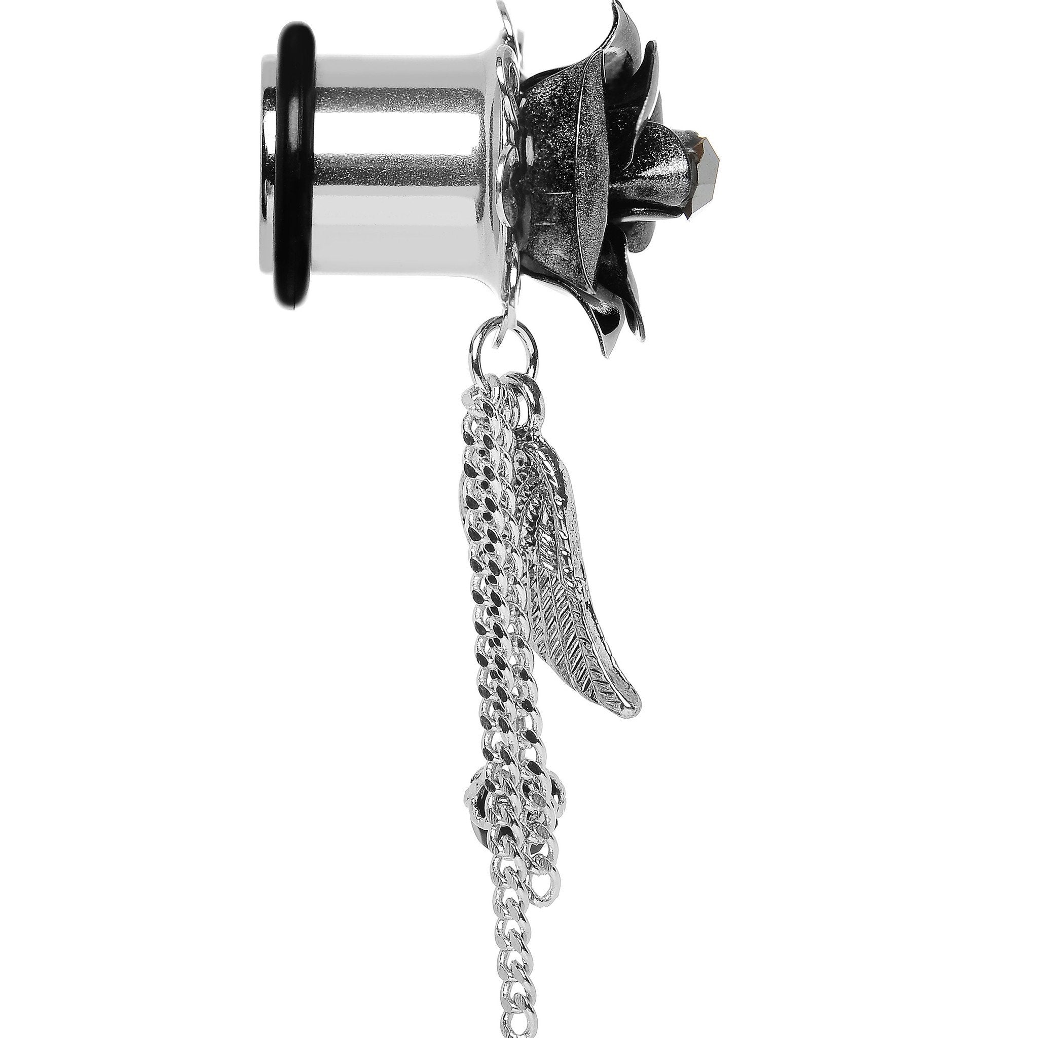 Midnight Gem Rose Flower Angel Wing Dangle Plug Sizes 6mm to 12mm