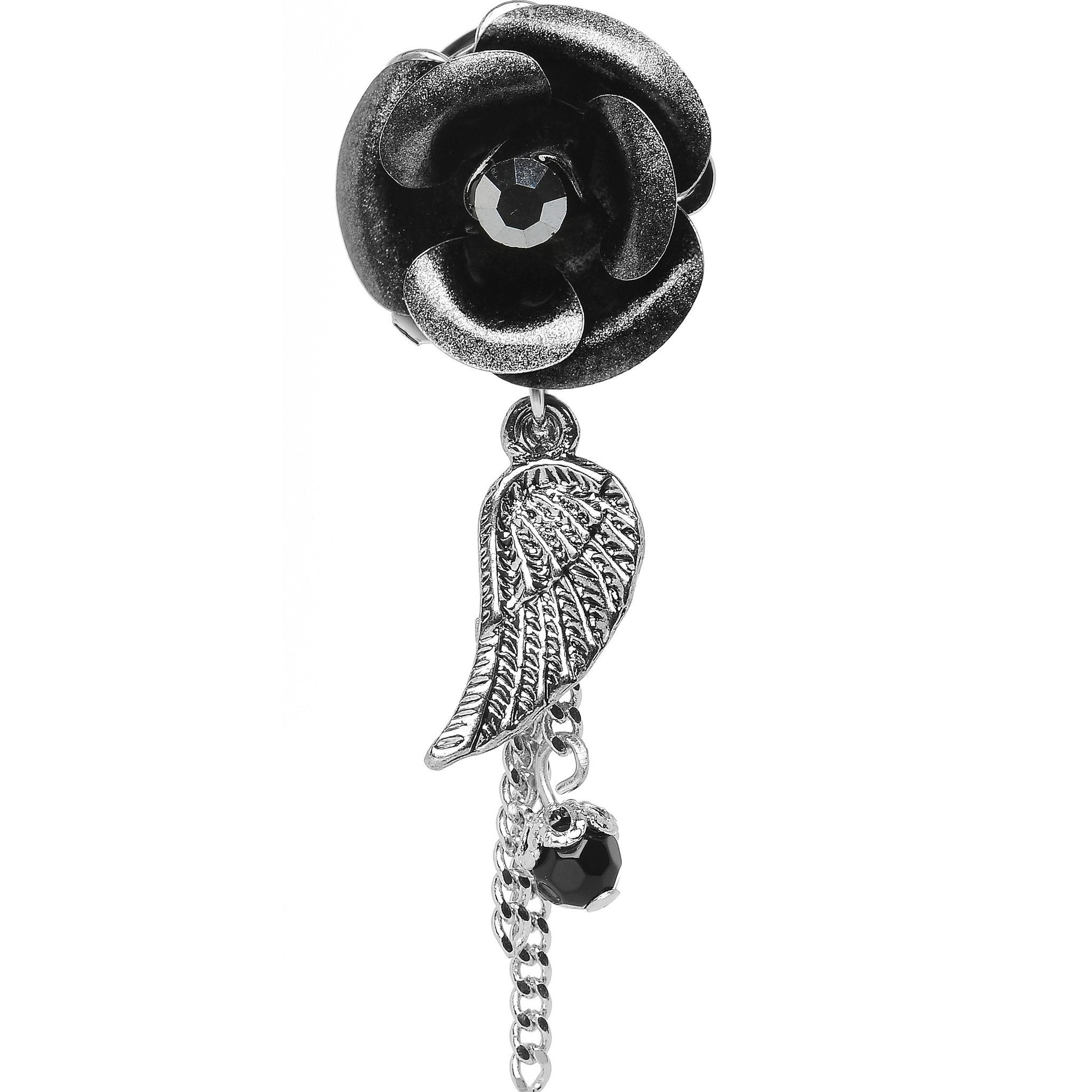 Midnight Gem Rose Flower Angel Wing Dangle Plug Sizes 6mm to 12mm