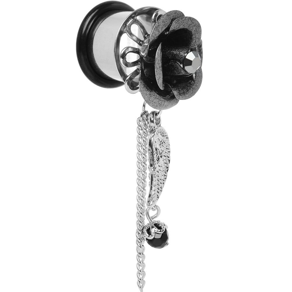 Midnight Gem Rose Flower Angel Wing Dangle Plug Sizes 6mm to 12mm