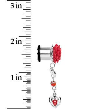 Red Flower Heart to Heart Dangle Plug Sizes 5mm to 00G