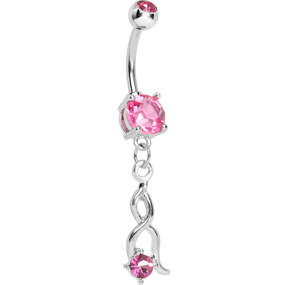 Pink CZ Twist Dangle Belly Ring