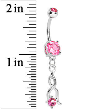 Pink CZ Twist Dangle Belly Ring