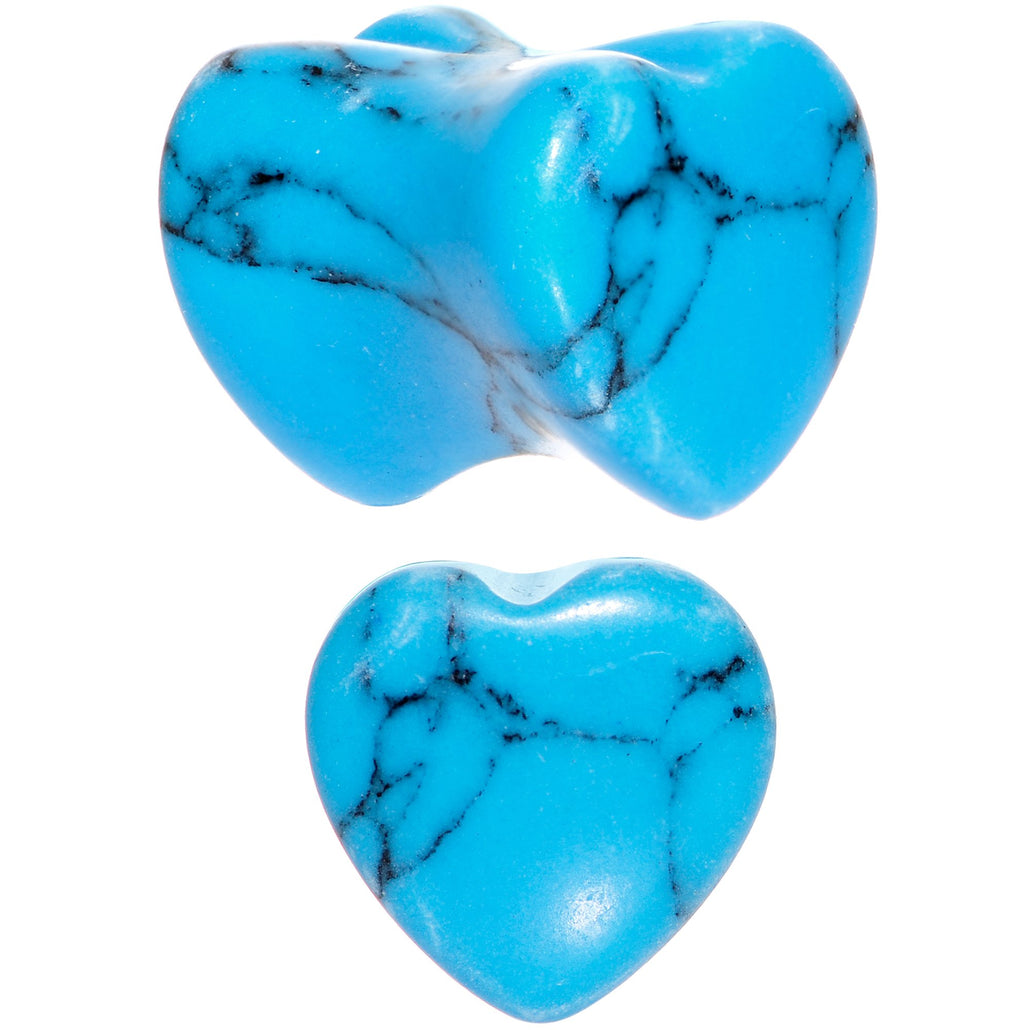 00 Gauge Natural Blue Turquoise Sweet Heart Stone Saddle Plug