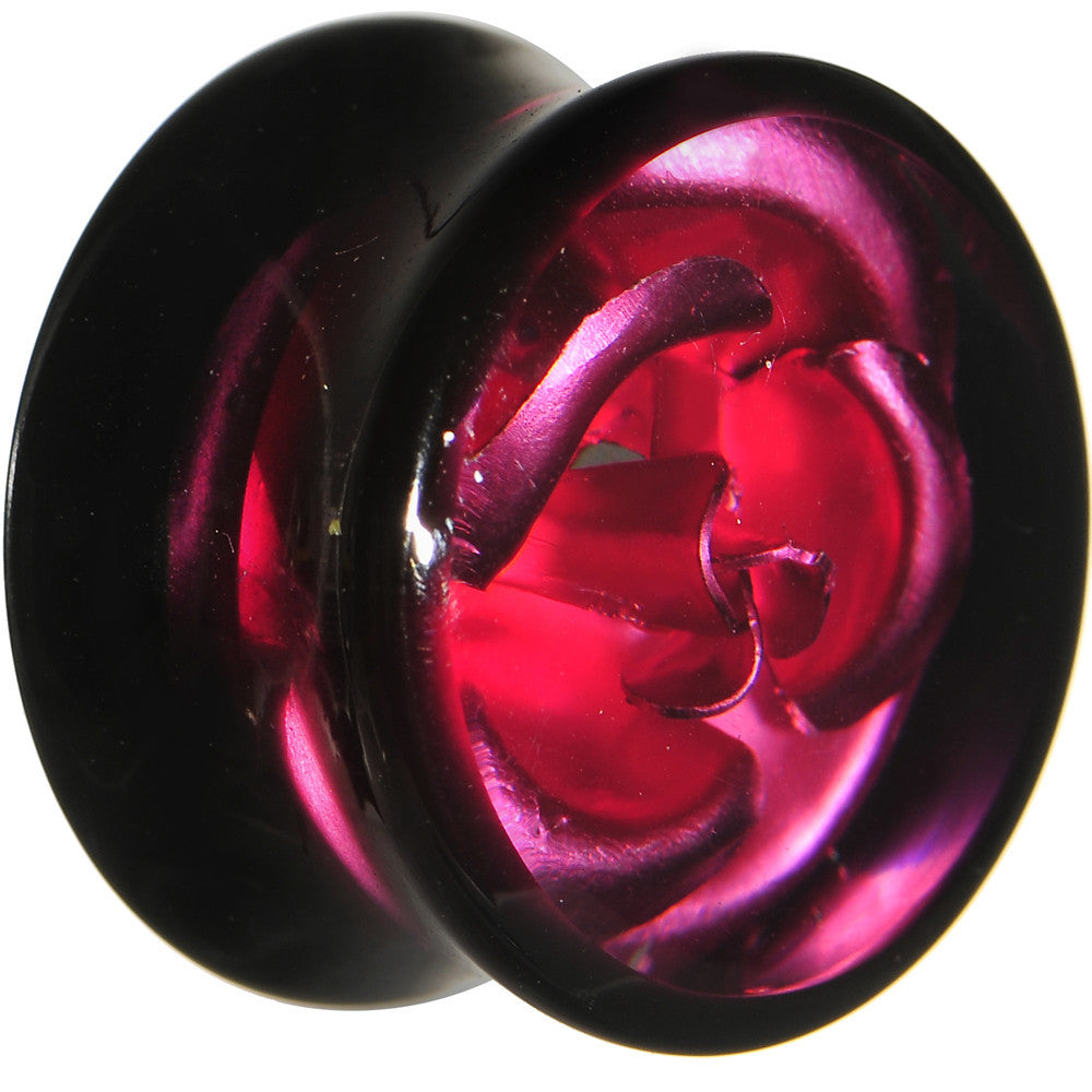18mm Black Acrylic Pink Metallic Rose Flower Plug