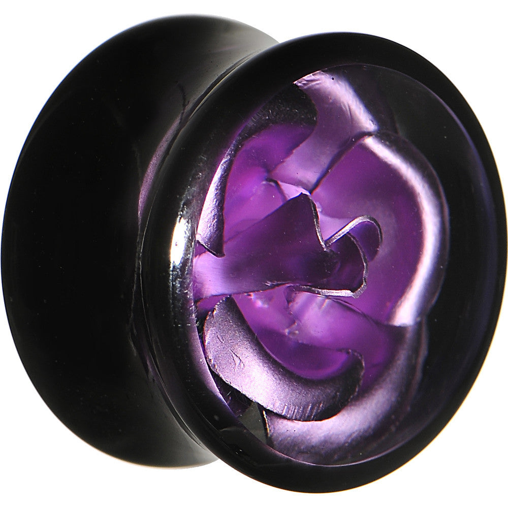 18mm Black Acrylic Purple Metallic Rose Flower Plug