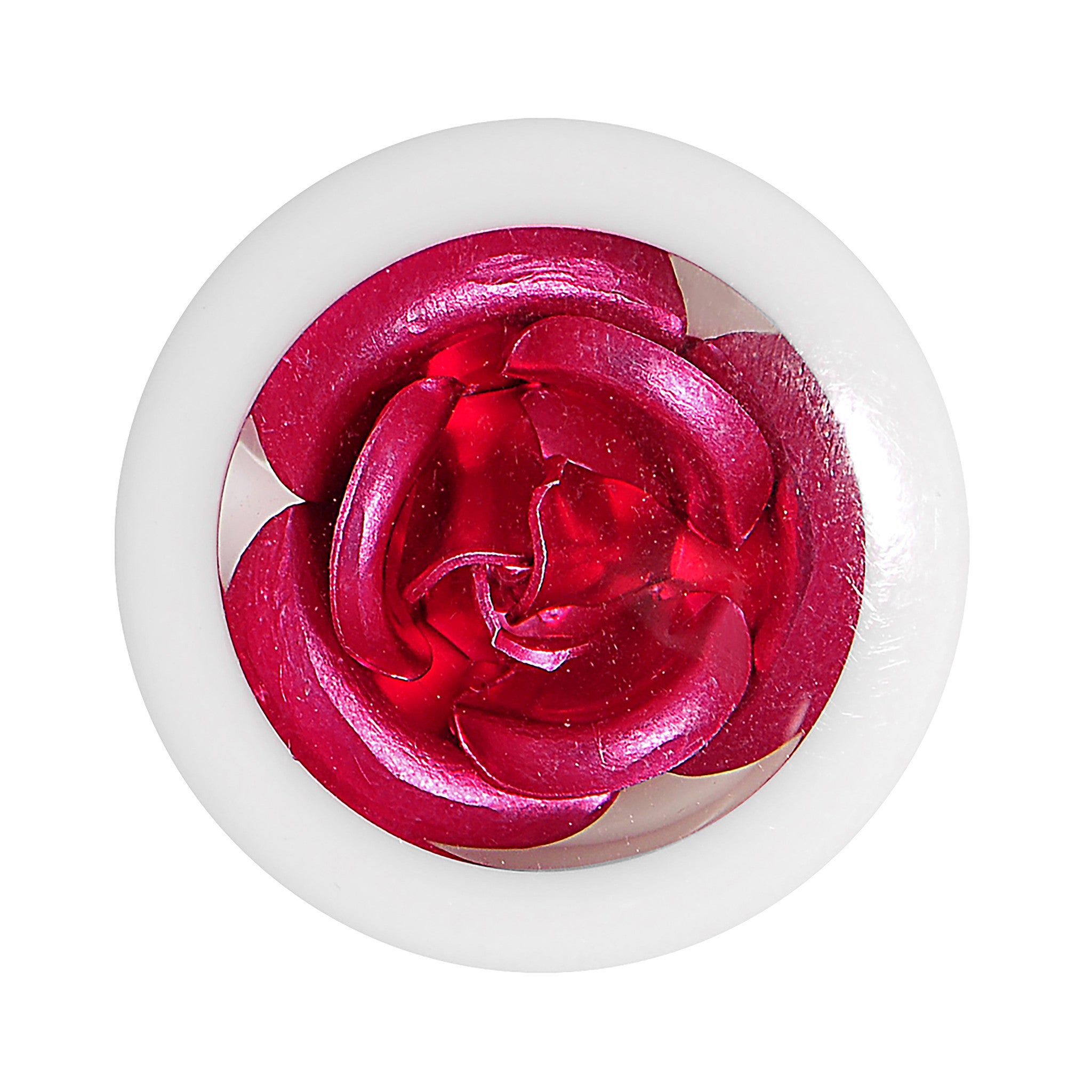 0 Gauge White Acrylic Pink Metallic Rose Flower Plug