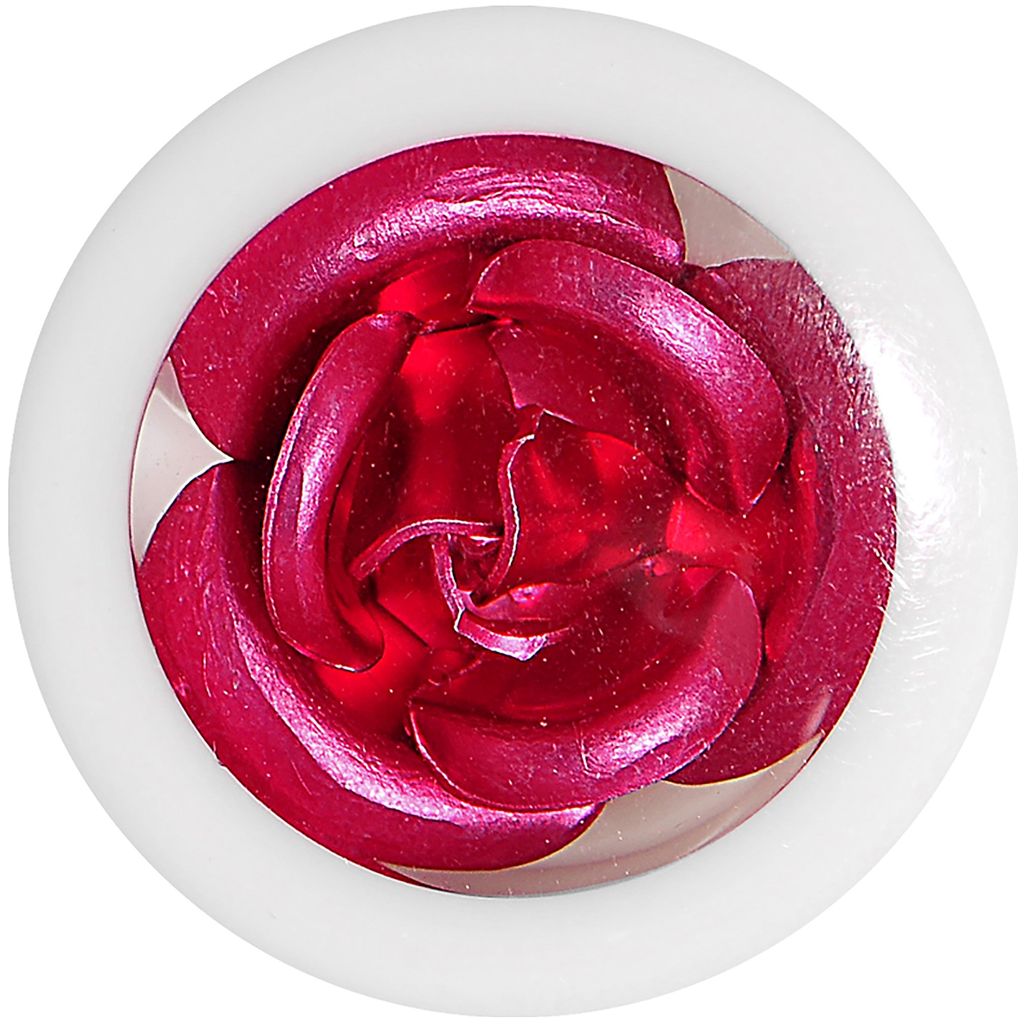1/2 White Acrylic Pink Metallic Rose Flower Plug