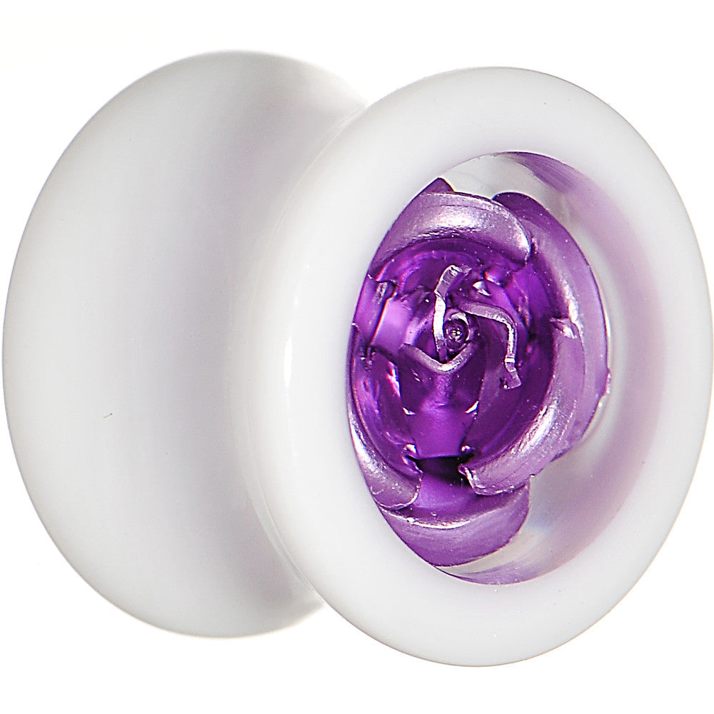 1/2 White Acrylic Purple Metallic Rose Flower Plug