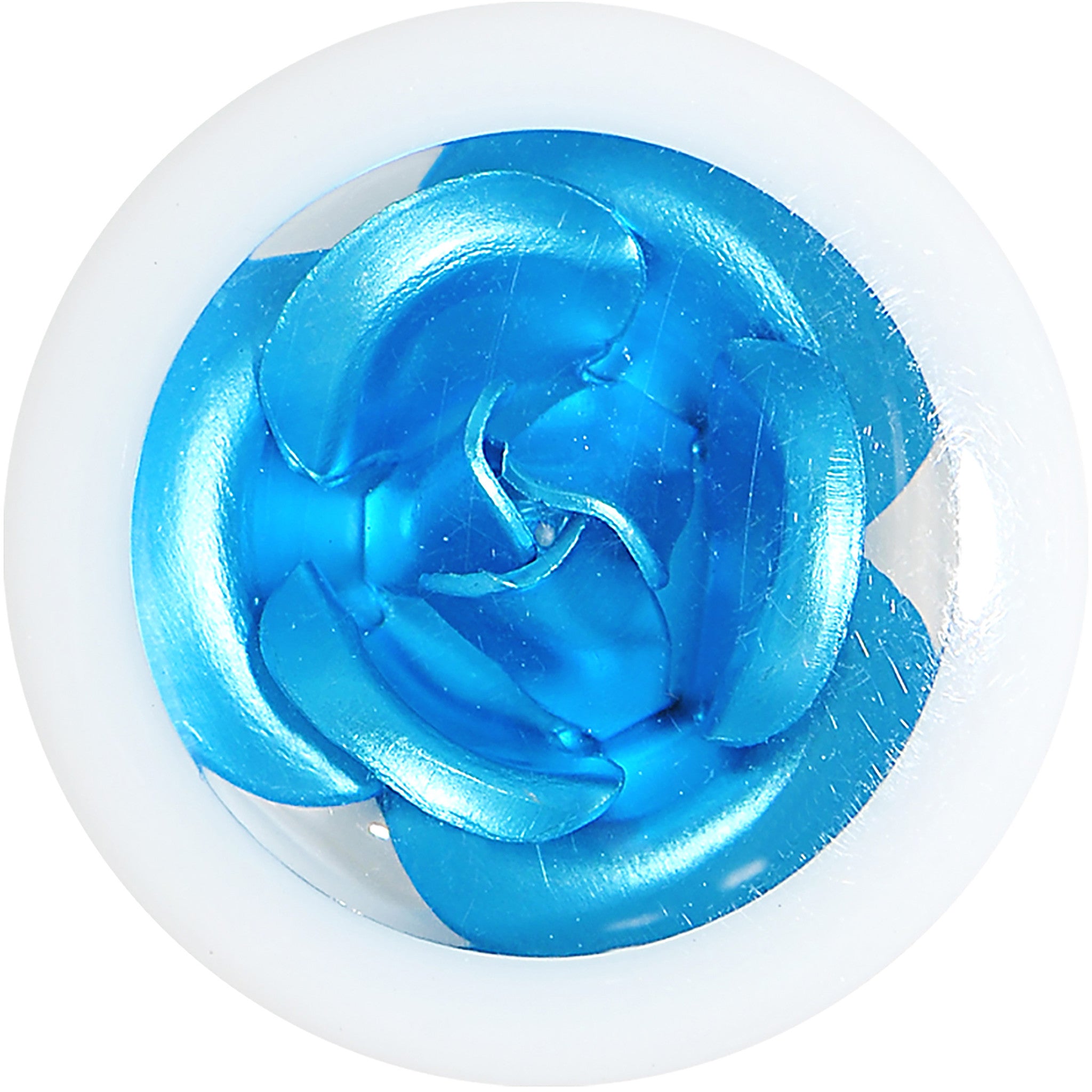 9/16 White Acrylic Aqua Metallic Rose Flower Plug