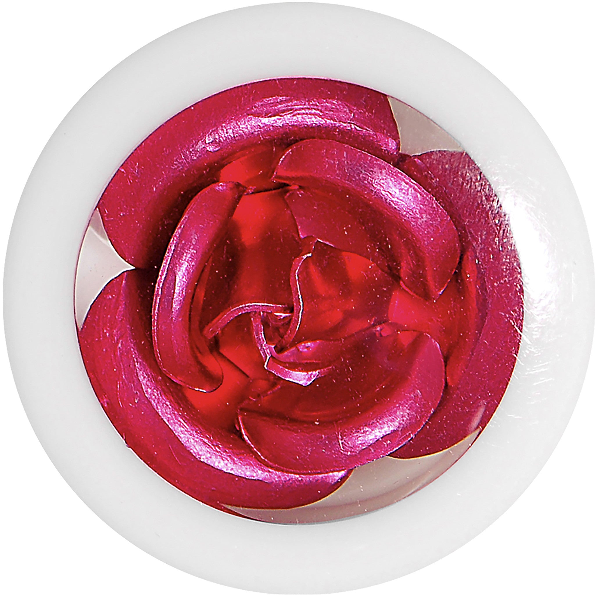 9/16 White Acrylic Pink Metallic Rose Flower Plug