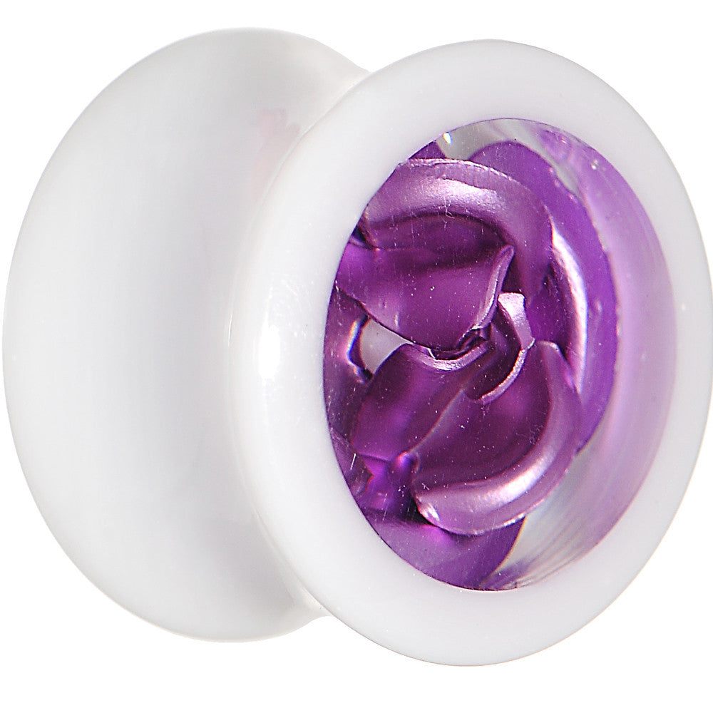 9/16 White Acrylic Purple Metallic Rose Flower Plug