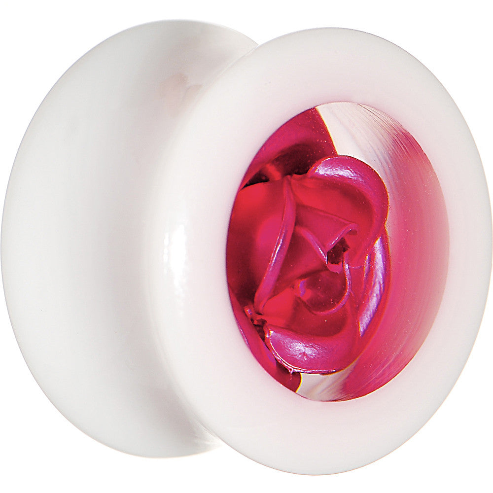 5/8 White Acrylic Pink Metallic Rose Flower Plug