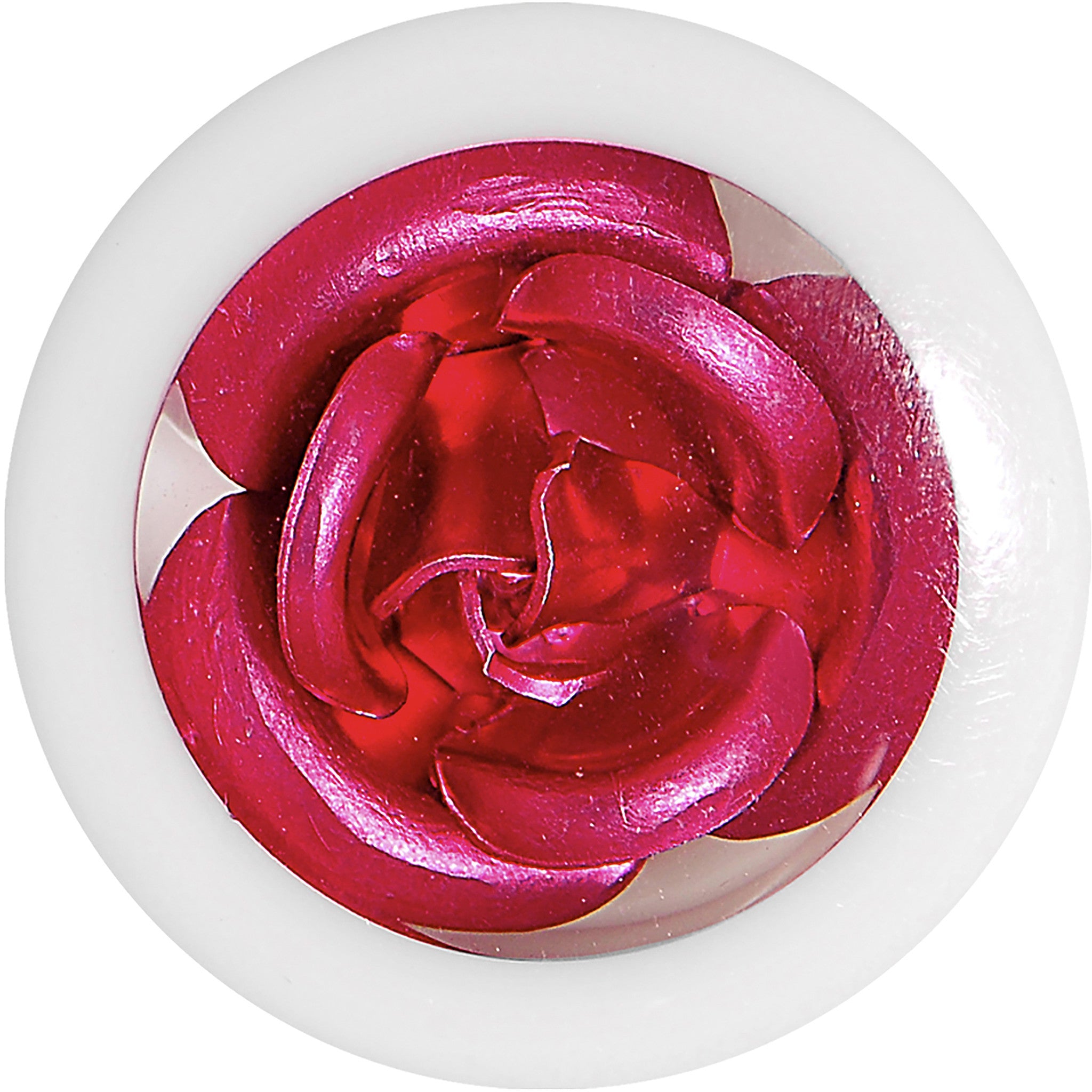 5/8 White Acrylic Pink Metallic Rose Flower Plug