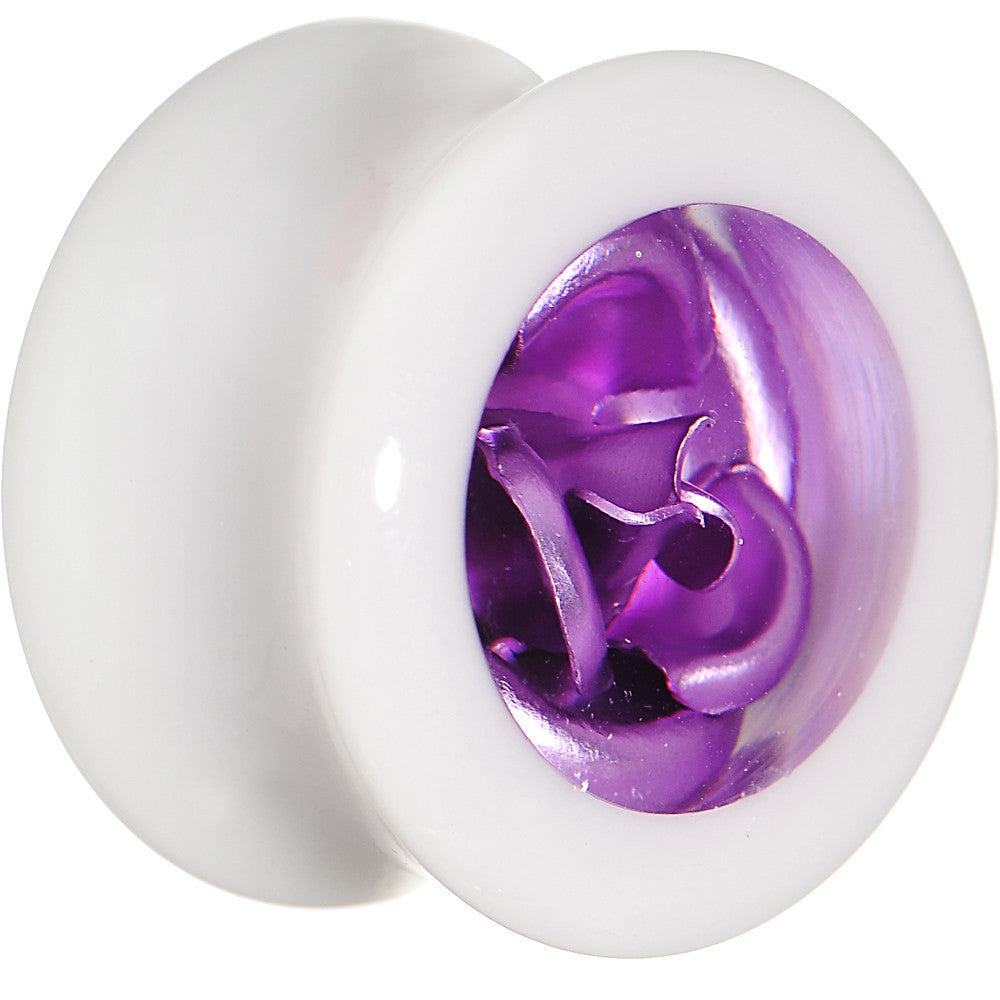 5/8 White Acrylic Purple Metallic Rose Flower Plug
