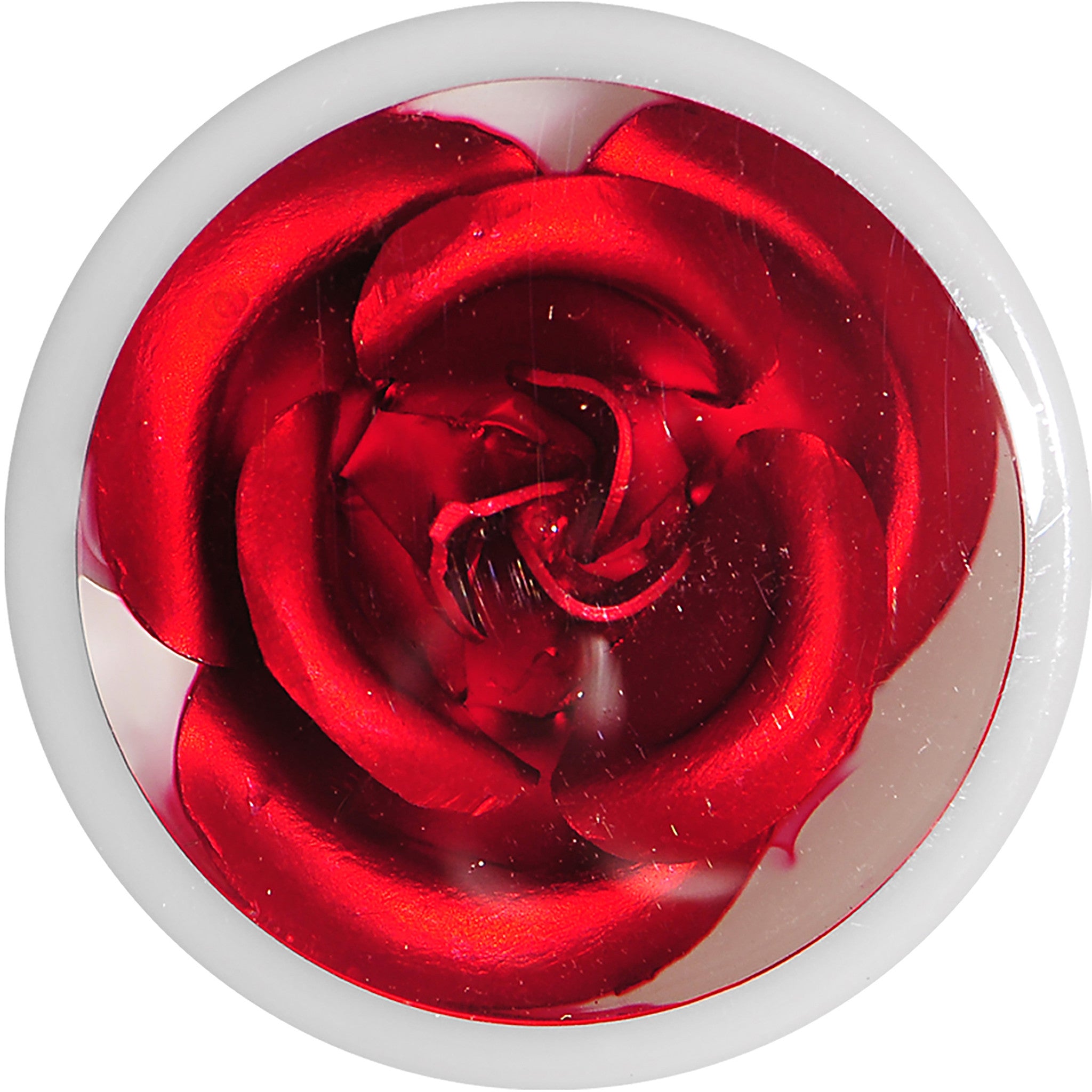 5/8 White Acrylic Red Metallic Rose Flower Plug