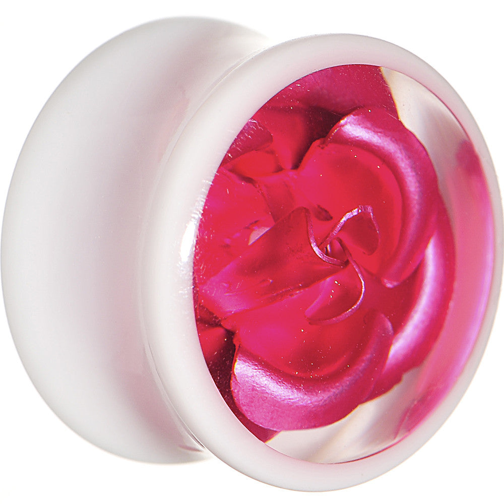 18mm White Acrylic Pink Metallic Rose Flower Plug