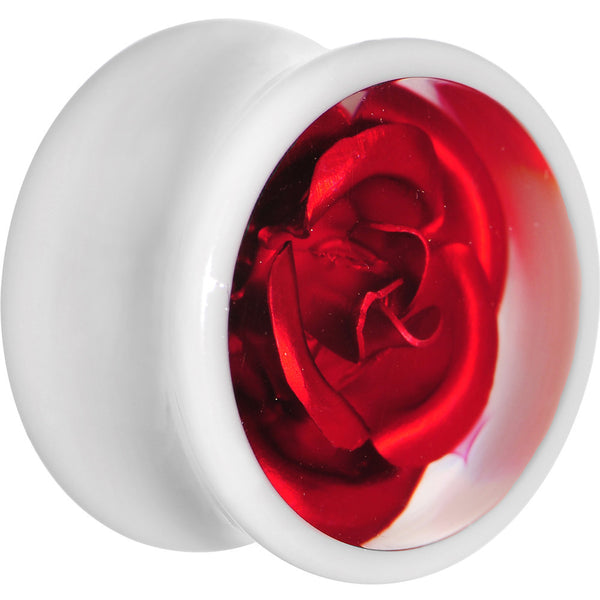 18mm White Acrylic Red Metallic Rose Flower Plug
