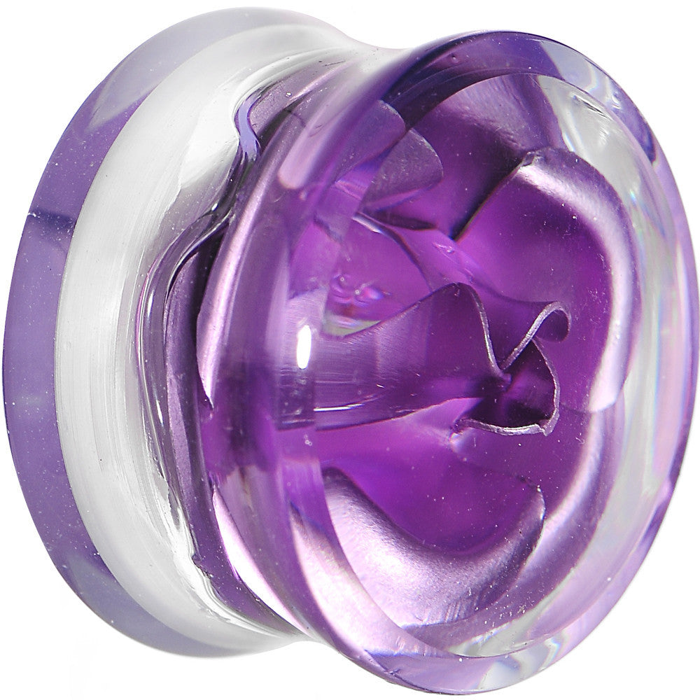 18mm Clear Acrylic Floating Purple Metallic Rose Flower Plug