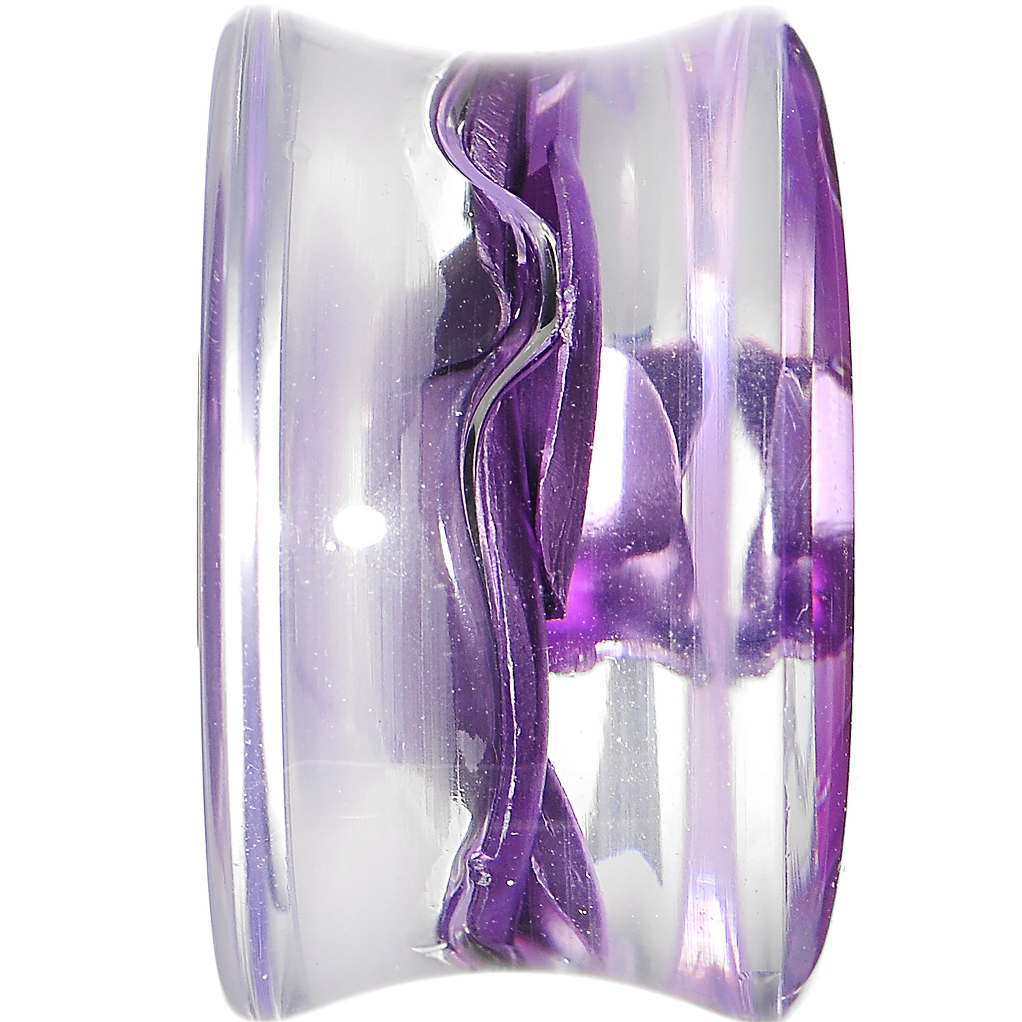 18mm Clear Acrylic Floating Purple Metallic Rose Flower Plug