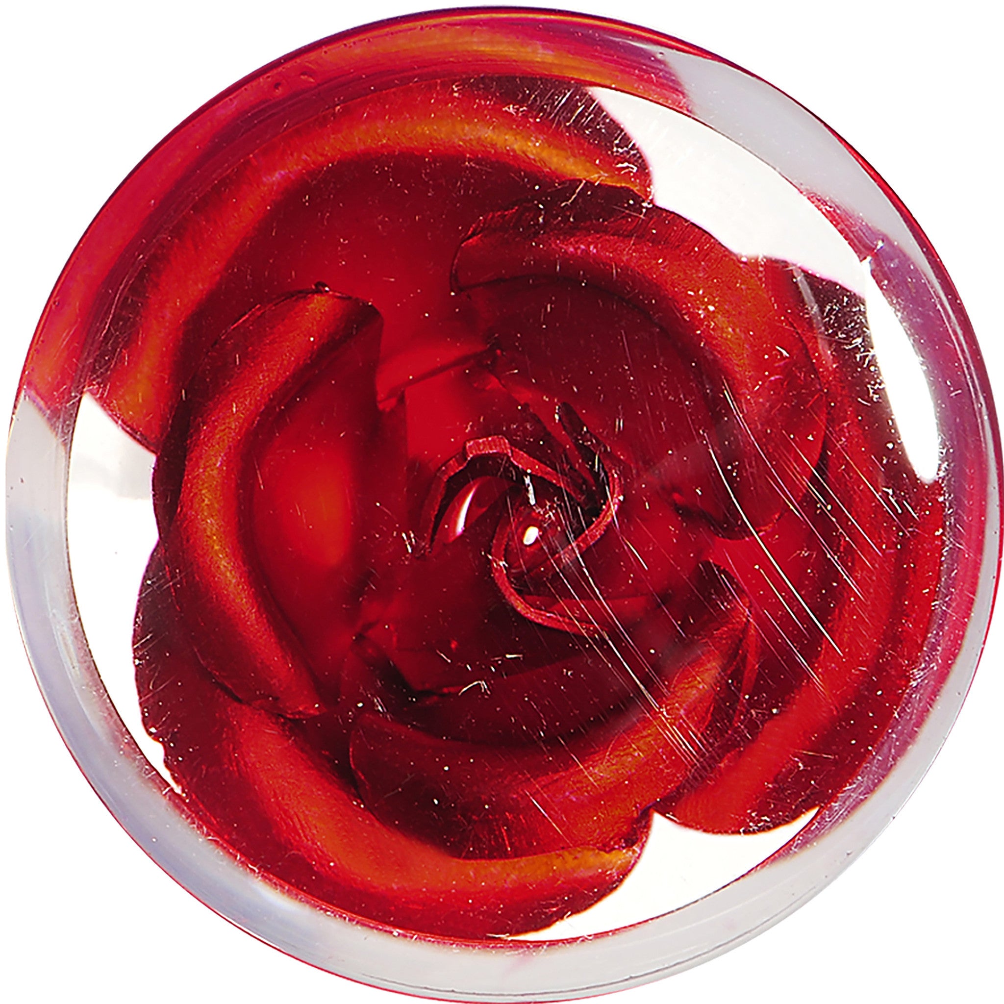 18mm Clear Acrylic Floating Red Metallic Rose Flower Plug