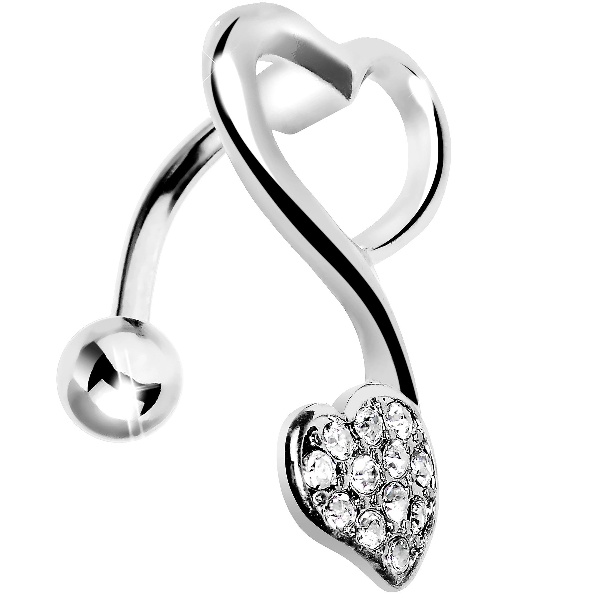 Top Mount Crystalline Gem Swirling Dual Hearts Belly Ring