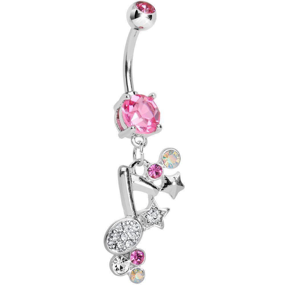 Pink Jeweled Rock star Music Note Belly Button Ring