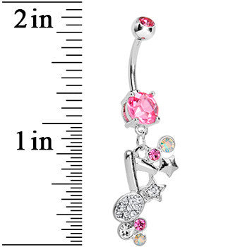 Pink Jeweled Rock star Music Note Belly Button Ring