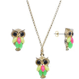 Multi Colored Neon Owl Necklace and Earring Set