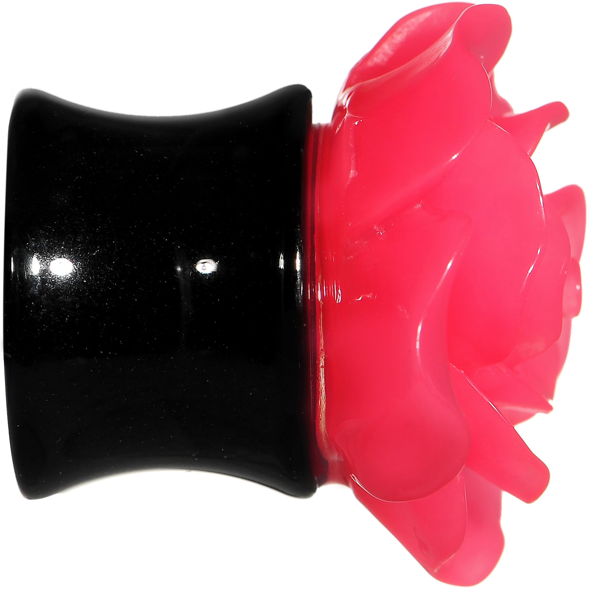 00 Gauge Acrylic Black Neon Pink Rose Flower Saddle Plug Set