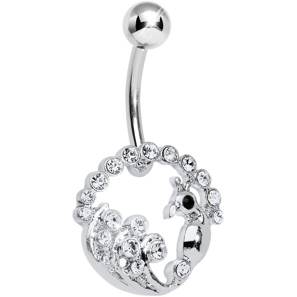 Crystalline Gem Paved Preening Peacock Belly Ring