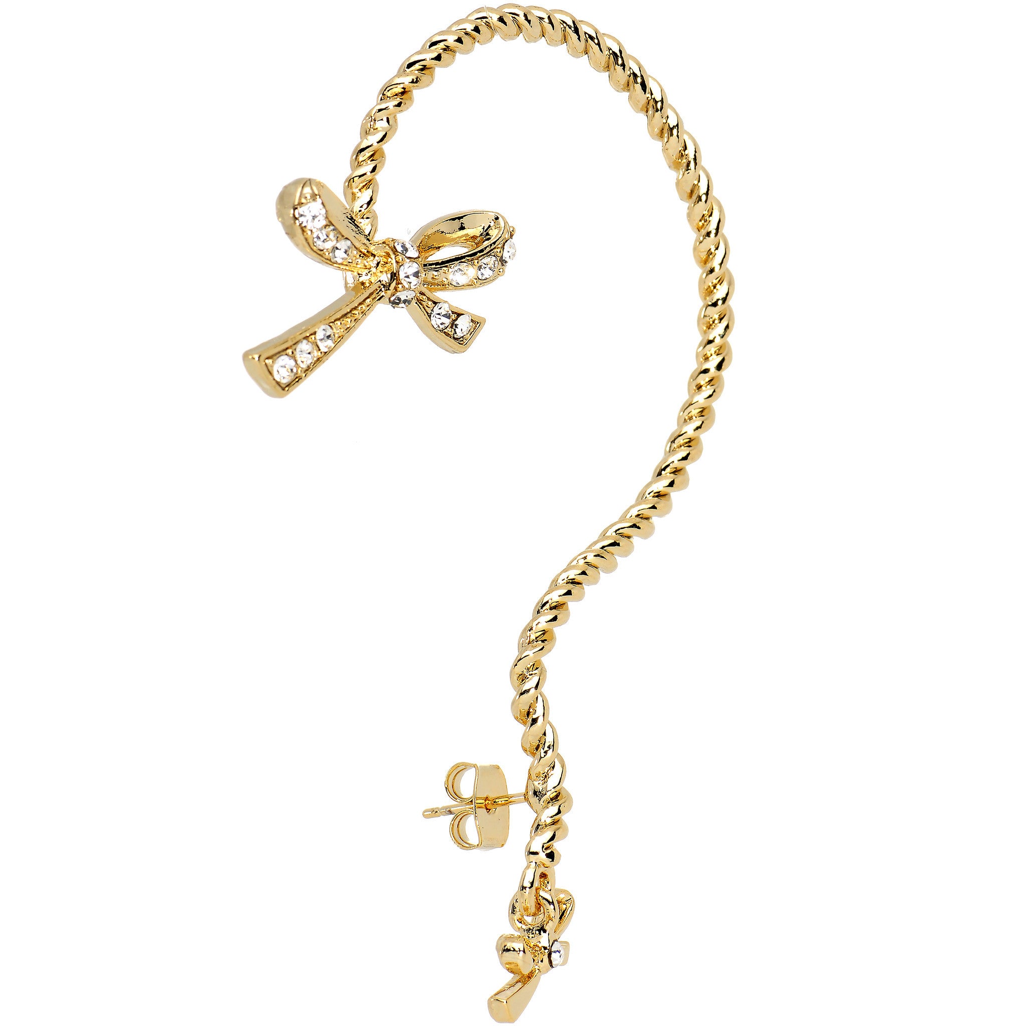 Gold Tone Bowtie Wrap Ear Cuff Stud Earring