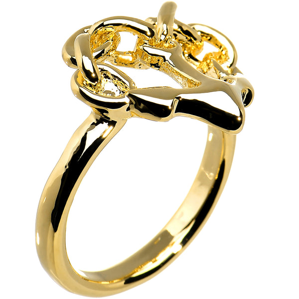 Gold Tone Nautical Anchor Ring - Size 7