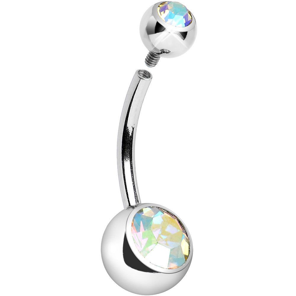 14G Internally Threaded Aurora Double Gem Belly Ring 11mm