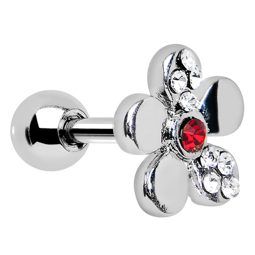 Red Crystalline Gem Bright Flower Cartilage Earring