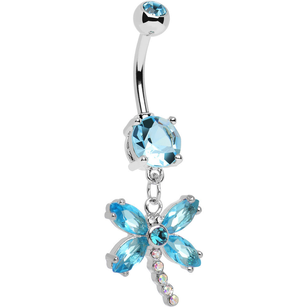 Aqua Gem Divine Dragonfly Dangle Belly Button Ring