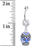 Double Clear Gem Day of the Dead Dangle Belly Ring