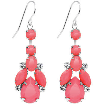 Clear Gem Pink Neon Bewitching Teardrops Chandelier Earrings