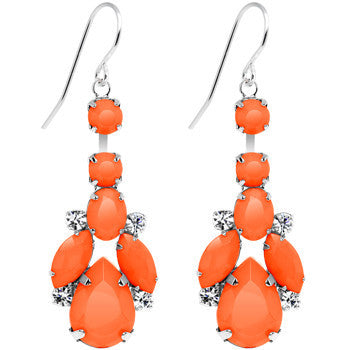 Clear Gem Orange Neon Bewitching Teardrops Chandelier Earrings