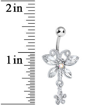 Crystalline Gem Dazzling Dragonfly Flower Dangle Belly Ring