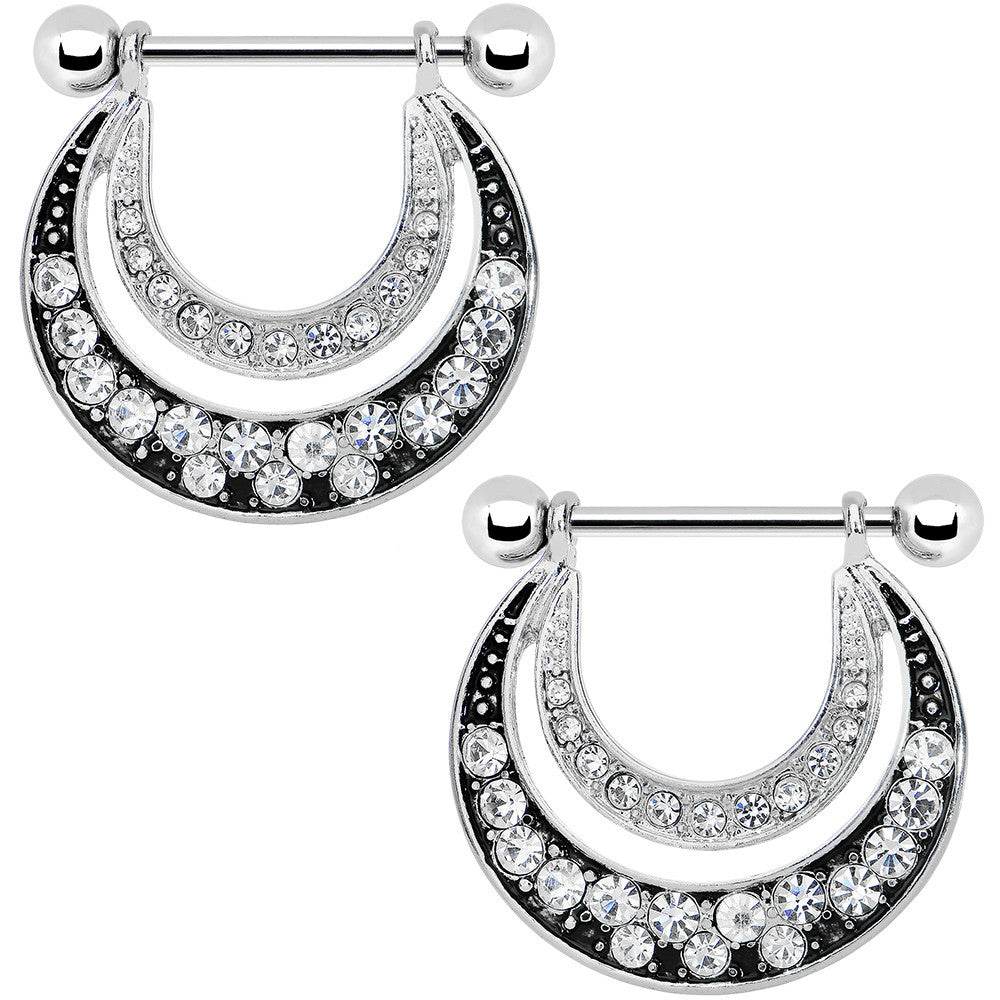 14G 5/8 Clear Gem Radiant Moonlit Night Nipple Shield Set