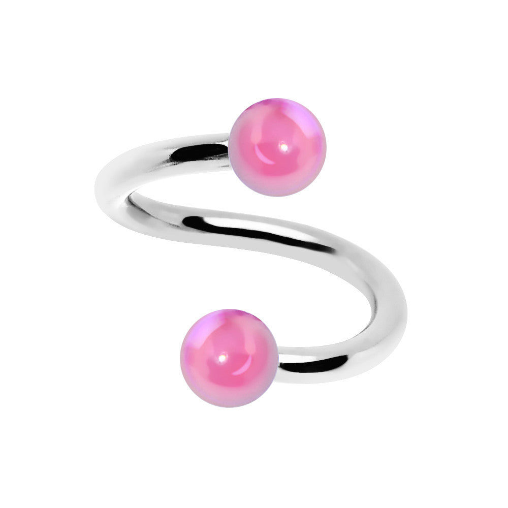 16G 5/16 Iridescent Pink Acrylic Ball Spiral Twister